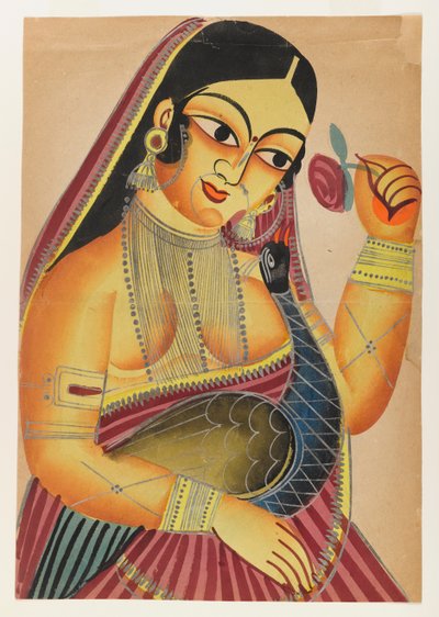 Goddess Lakshmi with a Rose and a Peacock by Indian School